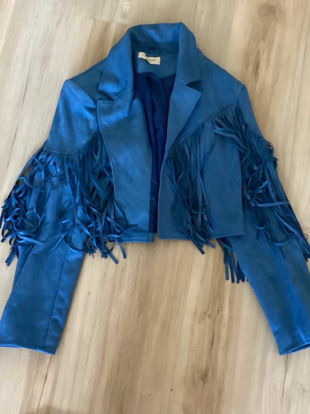 Blue Fringe Suede Cropped Jacket - Women